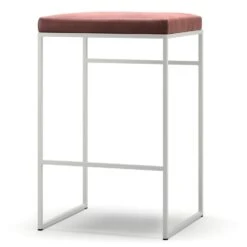 Barhocker Ohne Rückenlehne 67 Cm, Weiß / Rost Samt