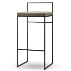 Barhocker Mit Rückenlehne 90 Cm, Schwarz / Taupe Samt