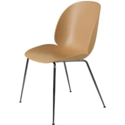 Gubi Beetle Dining Chair Unupholstered, Conic Base Black Chromed, Amber Brown