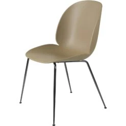 Gubi Beetle Dining Chair Unupholstered, Conic Base Black Chromed, Pebble Brown
