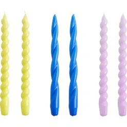 Hay Mix Kerzen 6-er Set Lang, Lemonade / Sky Blue / Liliac