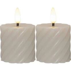 Star Trading Flamme Swirl LED Stumpenkerze 7,5 Cm 2-er Set, Beige