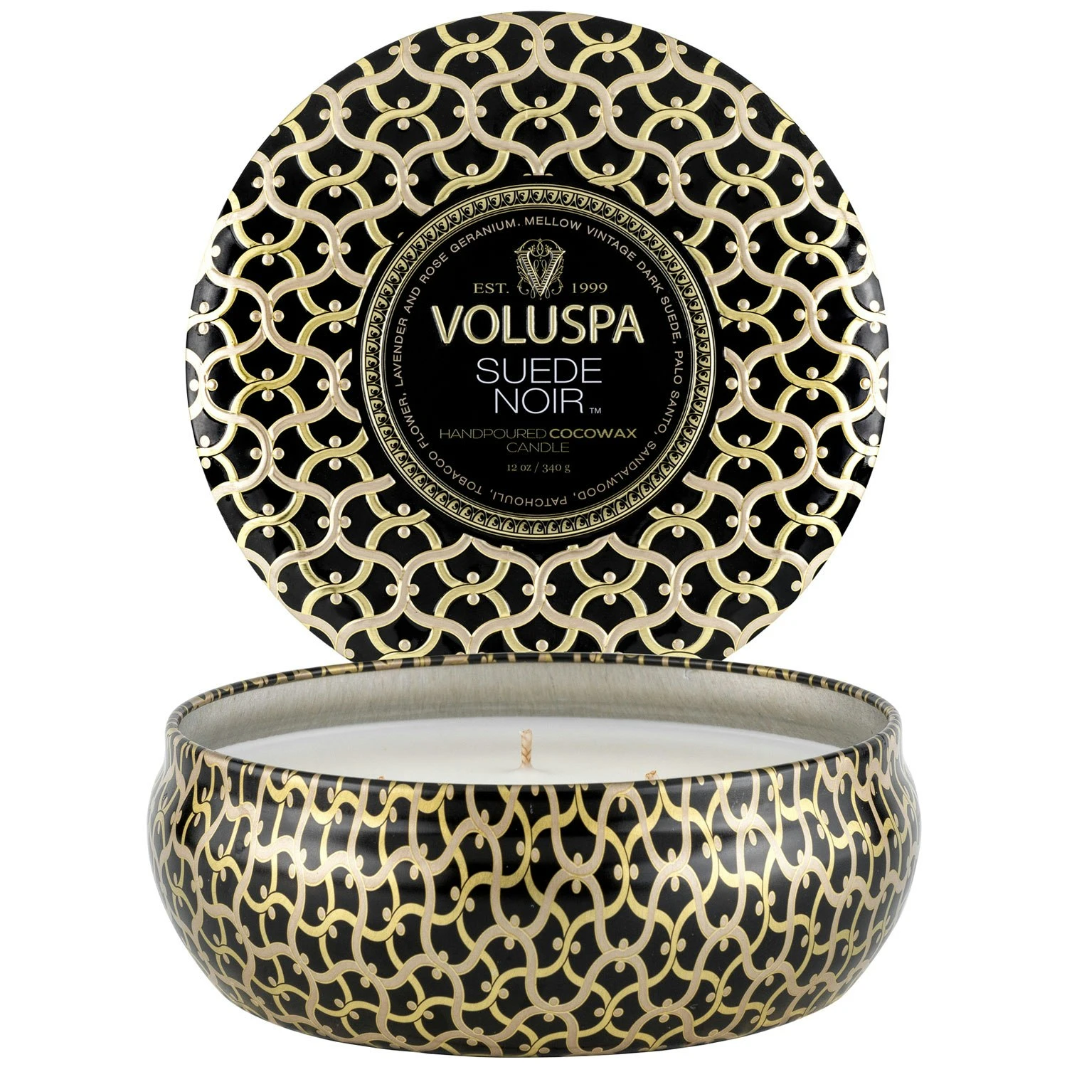Voluspa Maison-3-Docht-Tin-Duftkerze, Suede Noir 3 Voluspa Maison-3-Docht-Tin-Duftkerze, Suede Noir